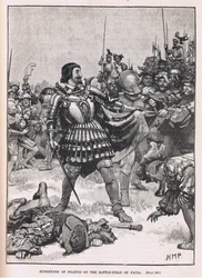 Franciscuksen antautuminen taistelukentällä Paviassa 1525